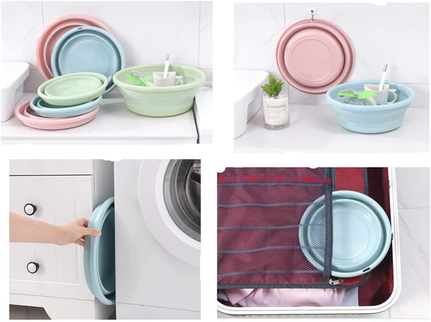 10" Multi-Purpose Collapsible Dish Tub Bowl Bpa-Free round Lightweight Collapsible Wash Basin (Green)